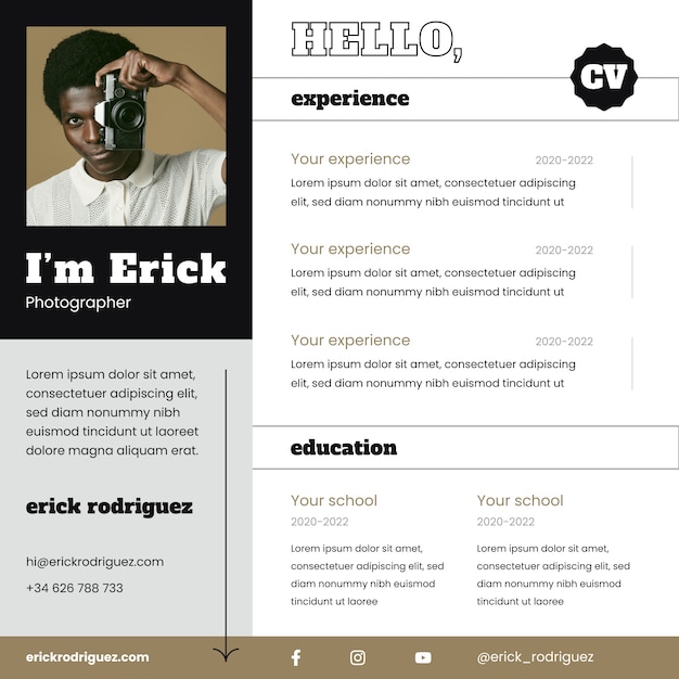 Vector gratuito currículum en línea de estudio de fotografía mínimo