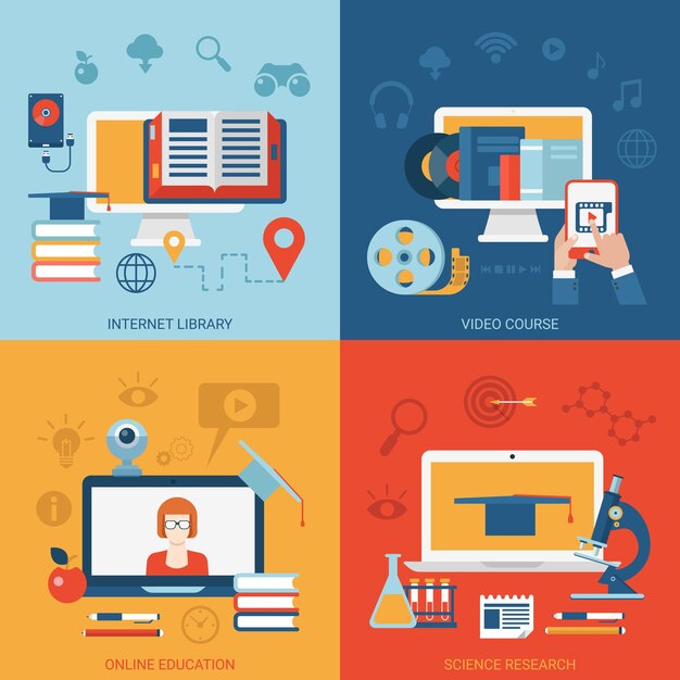 Curso de educación en línea conocimiento e-learning e-biblioteca lectura electrónica