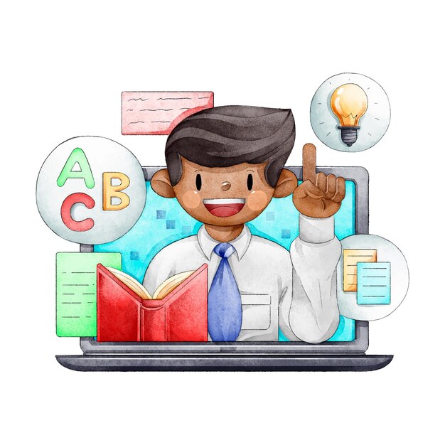 Cursos en línea con profesor ilustrado