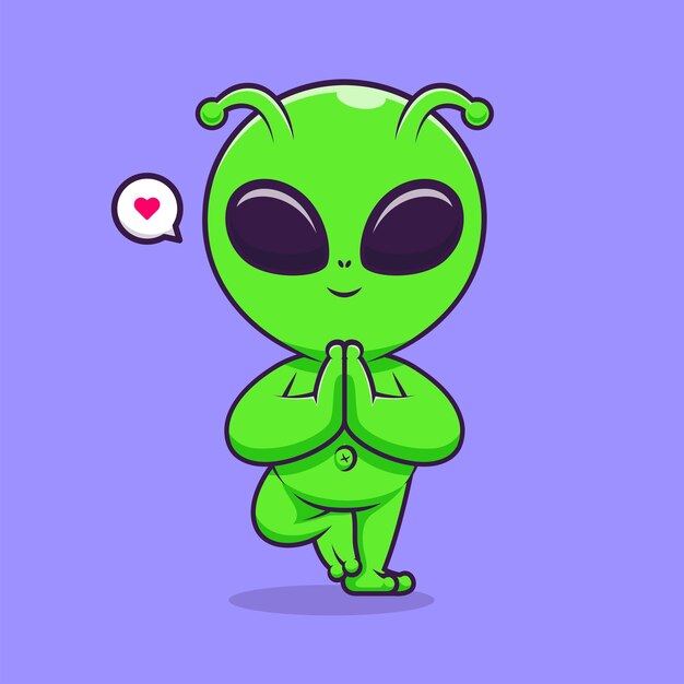 Cute Alien Meditación Yoga Cartoon Vector Icono Ilustración Ciencia Deporte Icono Concepto Aislado