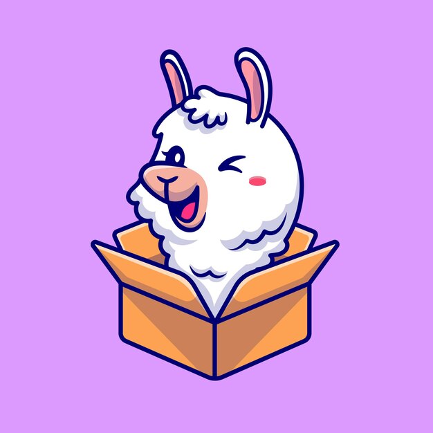 Cute Alpaca In Box Cartoon Ilustración