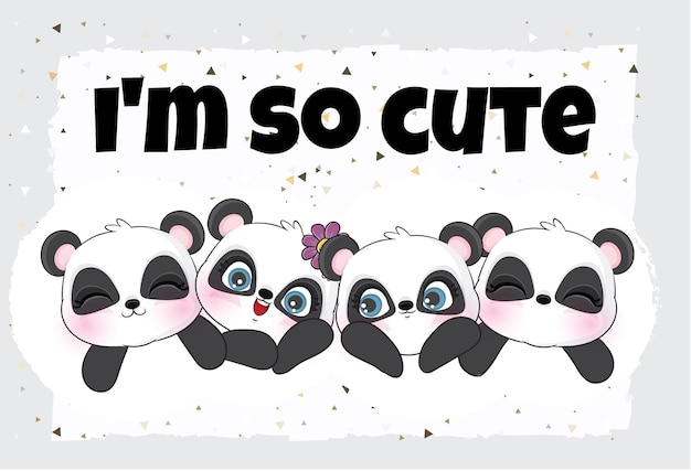 Vector gratuito cute animal pequeños pandas y amigos ilustraciónilustración de fondo