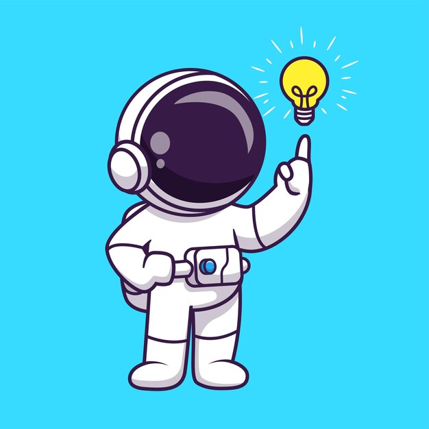 Cute Astronaut Get Idea with Bulb Cartoon Vector Icon Illustration. ciencia, tecnología, aislado, plano