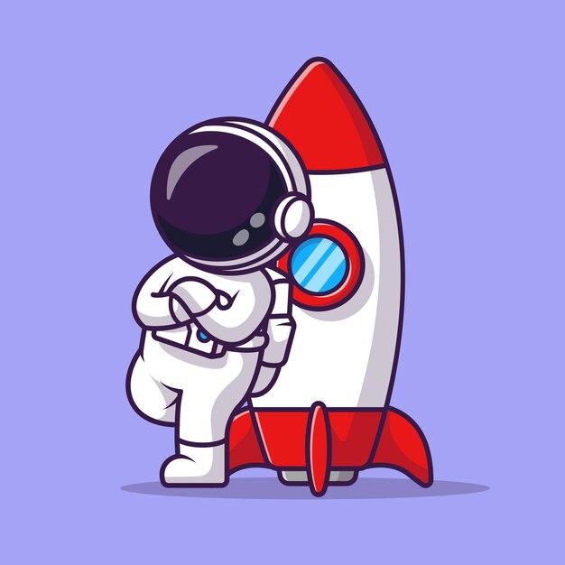 Cute Astronaut Lean On Rocket Cartoon Vector Icono Ilustración Ciencia Tecnología Icono Aislado
