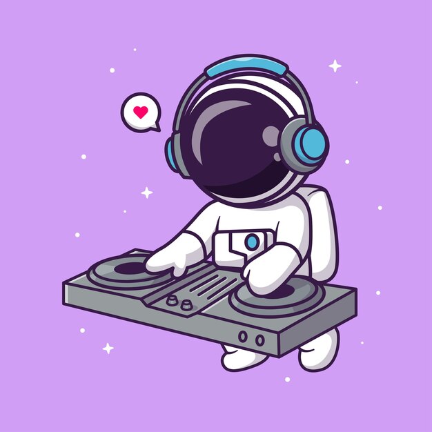 Cute Astronaut Playing Dj Electronic Music In Space Cartoon Vector Icon Ilustración Ciencia Música