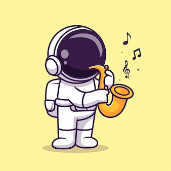 Cute astronaut playing saxophone music cartoon vector icon ilustración. ciencia música icono concepto aislado premium vector. estilo de dibujos animados plana