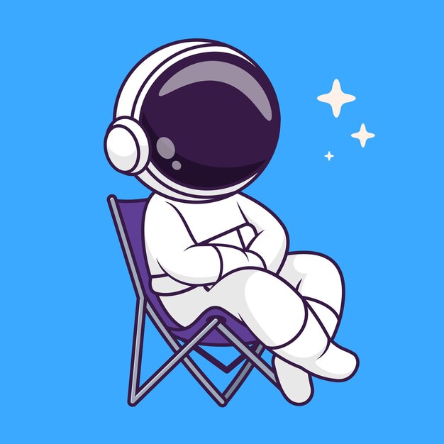Cute Astronaut Relaxing On Bench Cartoon Vector Icon Illustration Science Holiday Isolated Flat