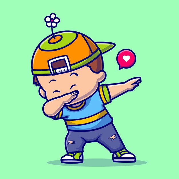 Cute Boy Dabbing Cartoon Vector icono ilustración. Concepto de icono de moda de personas aislado Vector Premium. Estilo de dibujos animados plana