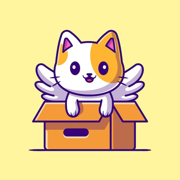 Cute Cat Unicorn Play In Box Cartoon Icon Illustration.