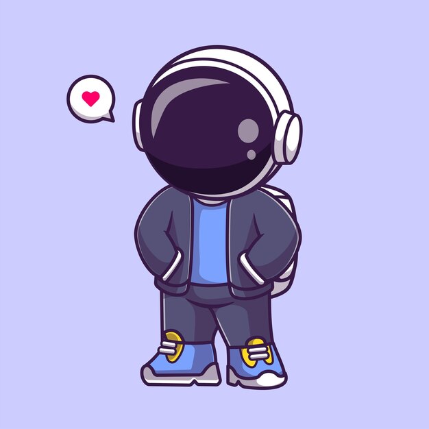 Cute Cool Astronaut Wearing Jacket Cartoon Vector Icon Ilustración. Icono de moda ciencia aislado
