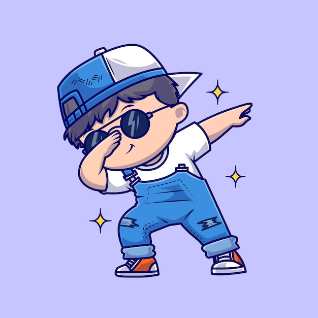 Cute Cool Boy Dabbing Pose Dibujos animados Vector Icono Ilustración. Concepto de icono de moda de personas aislado