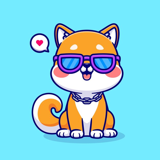 Cute Cool Shiba Inu Dog Sentado Con Gafas Dibujos Animados Vector Icono Ilustración. Icono de moda animal