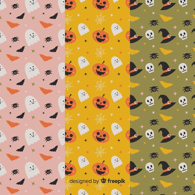Cute dibujos animados animados colección plana de patrones de halloween