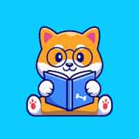 Vector gratuito cute dibujos animados de libro de lectura de perro shiba inu