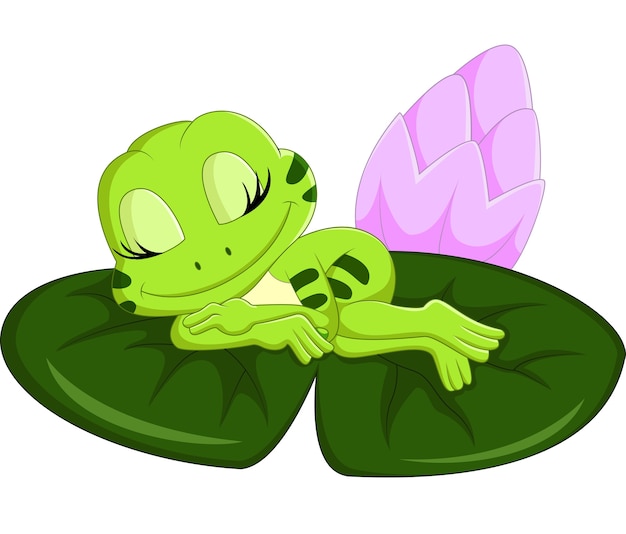 Cute durmiendo dibujos animados de rana | Vector Premium