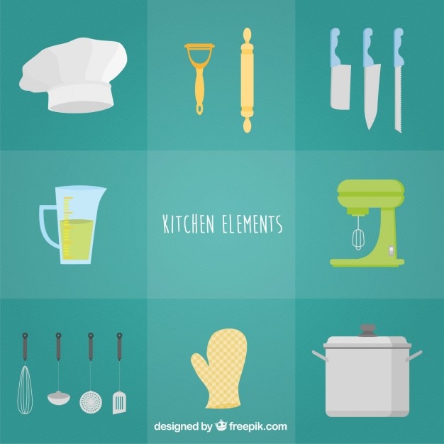 Vector gratuito cute elementos de cocina