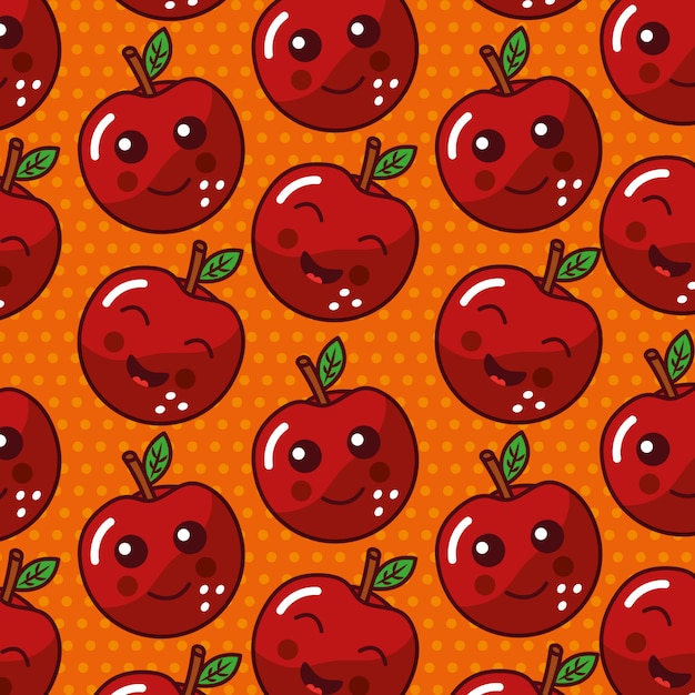 Vector gratuito cute fruit kawaii face gracioso seamles pattern