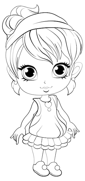 Vector gratuito cute girl cartoonl y su personaje para colorear garabato