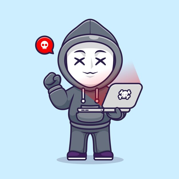 Cute Hacker operativo Laptop Cartoon Vector icono ilustración personas tecnología icono plano aislado