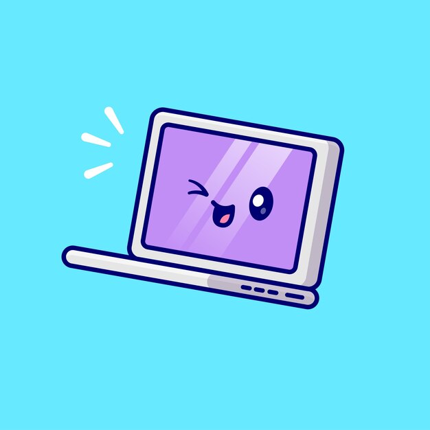 Cute Happy Laptop flotante Cartoon Vector icono ilustración tecnología objeto concepto aislado plano