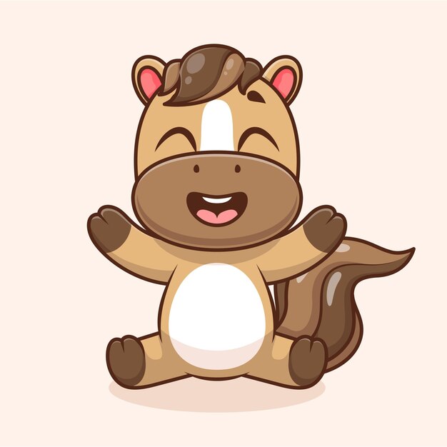 cute horse waving hand cartoon vector icon illustration animal nature icon isolated flat vector
