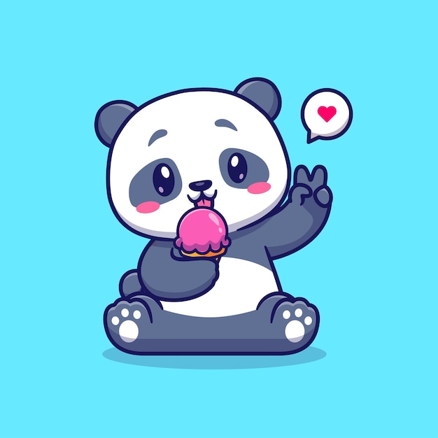 Vector gratuito cute panda comiendo helado dibujos animados vector icono ilustración. concepto de icono de comida para animales vector premium aislado. estilo de dibujos animados plana