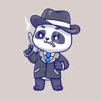 Vector gratuito cute panda detective holding gun cartoon vector icono ilustración. icono de vacaciones de animales plano aislado