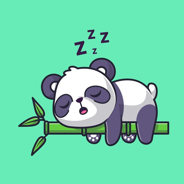Cute Panda durmiendo en la ilustración de icono de vector de dibujos animados de árbol de bambú. Icono de naturaleza animal aislado