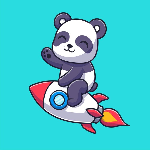 Cute Panda Riding Rocket Cartoon Vector Icono Ilustración. Concepto de icono de tecnología animal aislado