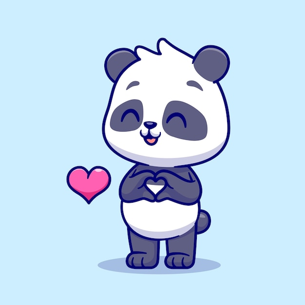 Cute Panda With Love Sign Hand Cartoon Vector Icon Ilustración. Concepto de icono de naturaleza animal aislado
