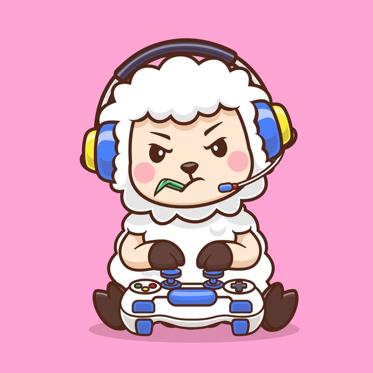 Vector gratuito cute sheep gaming cartoon vector icon ilustración tecnología animal vector plano aislado