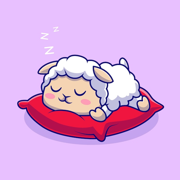 Cute Sheep Sleeping on Pillow Cartoon Vector Icon Illustration. Concepto de icono de naturaleza animal aislado