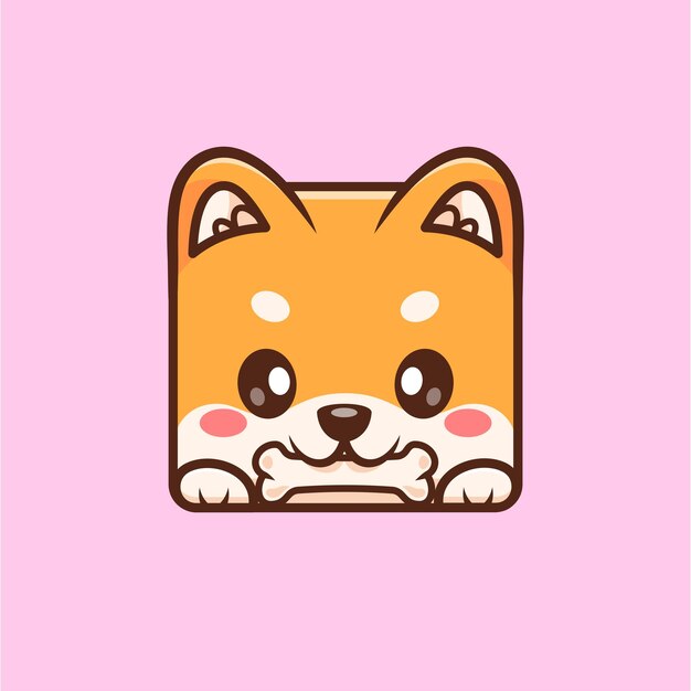 Cute Shiba Inu Dog Bite Bone Vector de dibujos animados Icono Ilustración de la naturaleza animal Vector plano aislado
