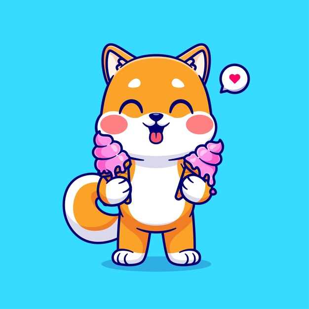 Cute Shiba Inu Holding Ice Cream Cartoon Vector Icon Illustration Animal Food Icon Concept Aislado