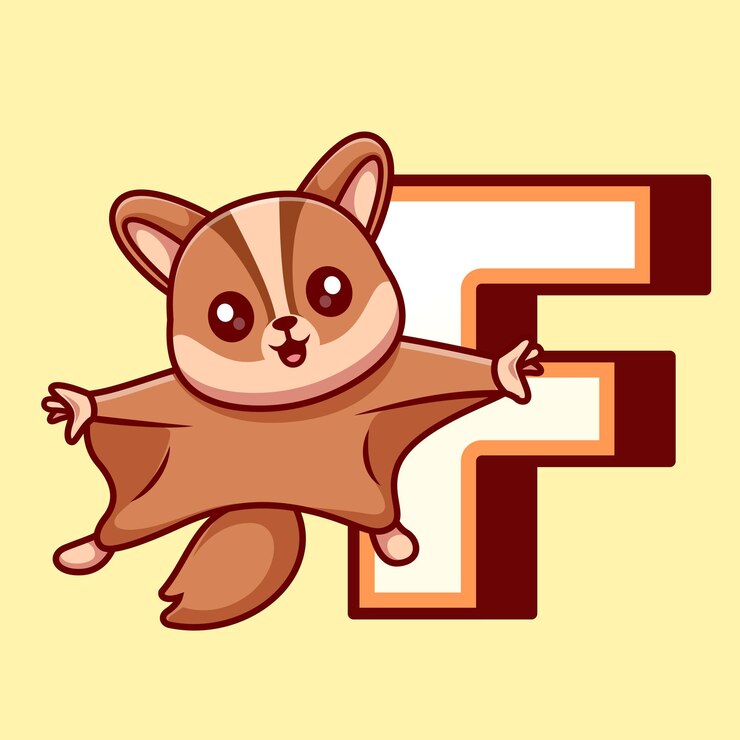 Vector gratuito cute sugar glider in f alphabet cartoon vector icon illustration animal education isolated flat