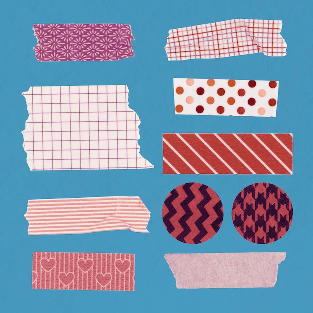 Cute washi tape clipart, conjunto de vectores de patrones de rayas