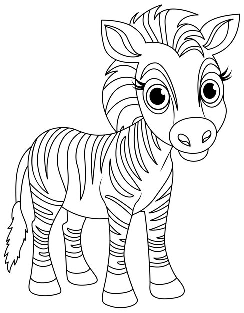 Cute Zebra doodle para colorear personaje de dibujos animados