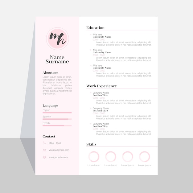 Vector gratuito cv minimalista