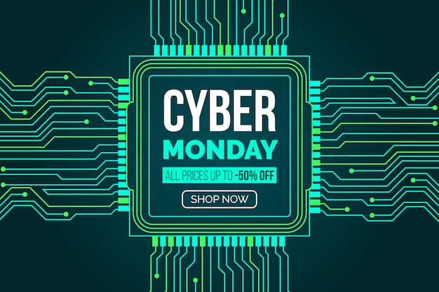 Vector gratuito cyber monday de diseño plano con circuitos de placa base