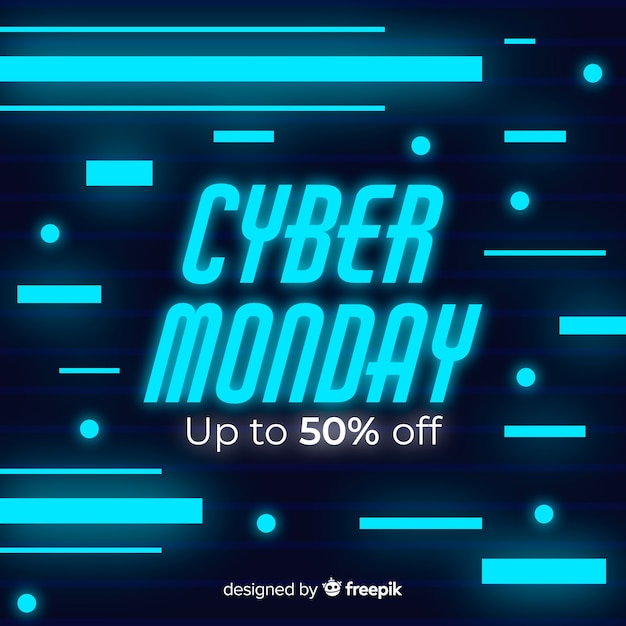 Cyber monday de neón en diseño plano