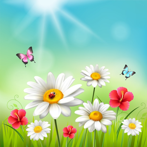 Vector gratuito daisy realistic 3d composition