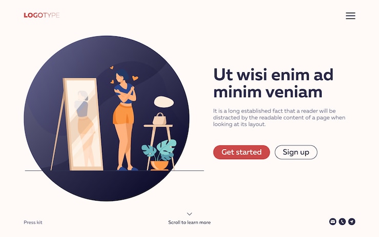 Vector gratuito dama narcisista de pie en el espejo