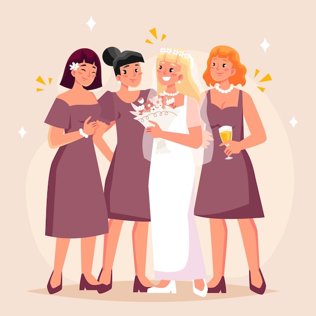 Damas de honor planas orgánicas celebrando un día importante