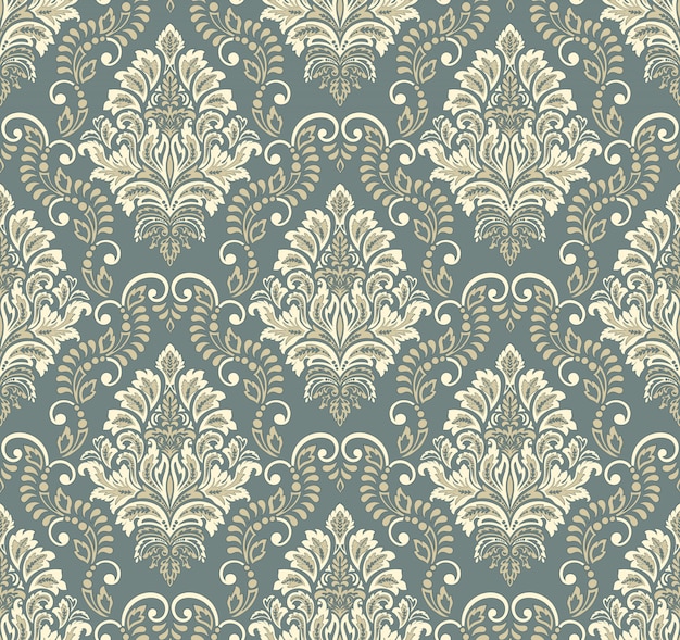 Damasco sin fisuras en relieve de trama de fondo. ornamento de damasco antiguo de lujo clásico, textura perfecta victoriana real. Vintage exquisita plantilla barroca floral.
