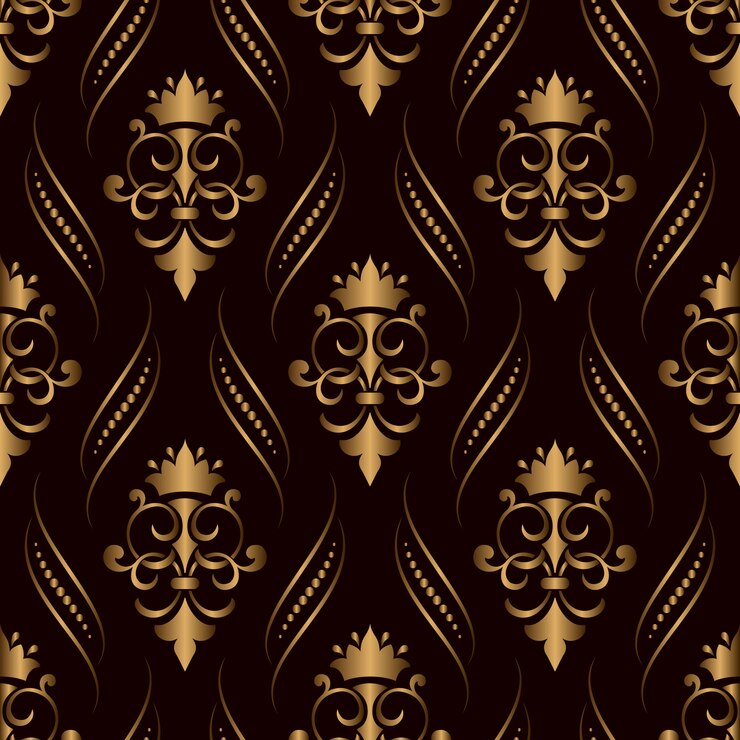 Vector gratuito damasco ornamental de patrones sin fisuras dorado