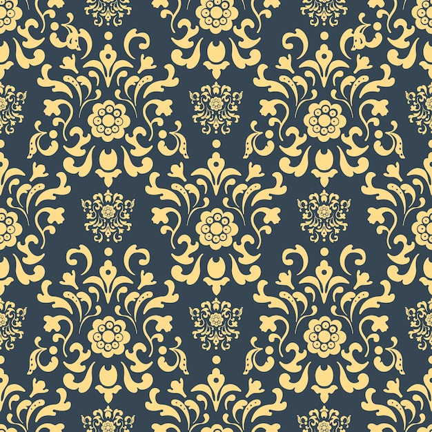 Damasco de patrones sin fisuras. Fondo de repetición, telón de fondo de decoración, ilustración de vector de tela