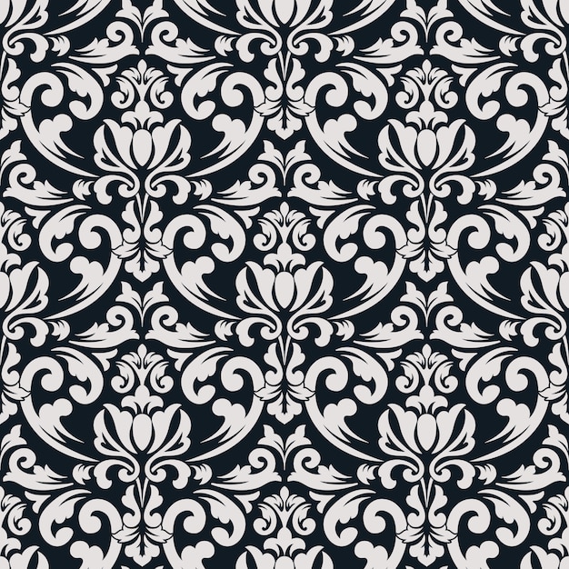 Damasco de trama de fondo sin fisuras. Adorno de damasco antiguo de lujo clásico, textura perfecta victoriana real para fondos de pantalla, textil, envoltura. Exquisita plantilla barroca floral.