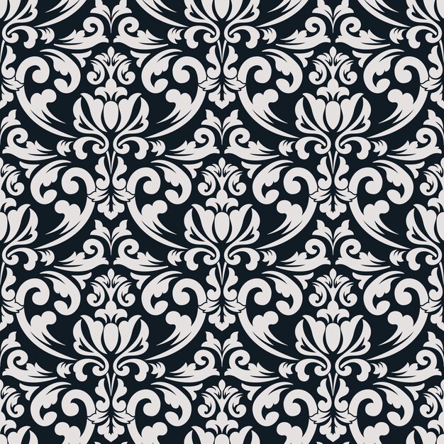 Damasco de trama de fondo sin fisuras. Adorno de damasco antiguo de lujo clásico, textura perfecta victoriana real para fondos de pantalla, textil, envoltura. Exquisita plantilla barroca floral.