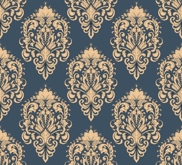 Damasco vectorial de fondo sin costuras Lujo clásico Adorno de damasco pasado de moda Textura transparente victoriana real para fondos de pantalla Envoltura textil Exquisita plantilla barroca floral