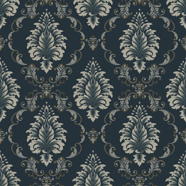 Damasco vectorial de fondo sin costuras Lujo clásico Adorno de damasco pasado de moda Textura transparente victoriana real para fondos de pantalla Envoltura textil Exquisita plantilla barroca floral